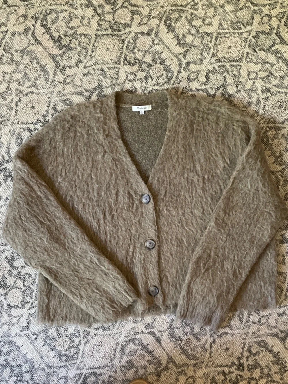 Madewell Brushed V-Neck Cardigan Sweater, Heather Mesquite, Size L